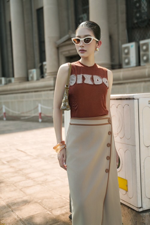 Sixdo Brown Knit Cotton Tank Top